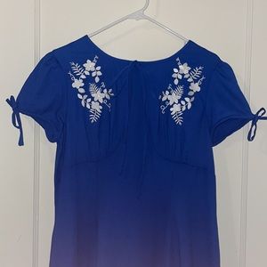 Blue Sheen Floral Embroidered Dress